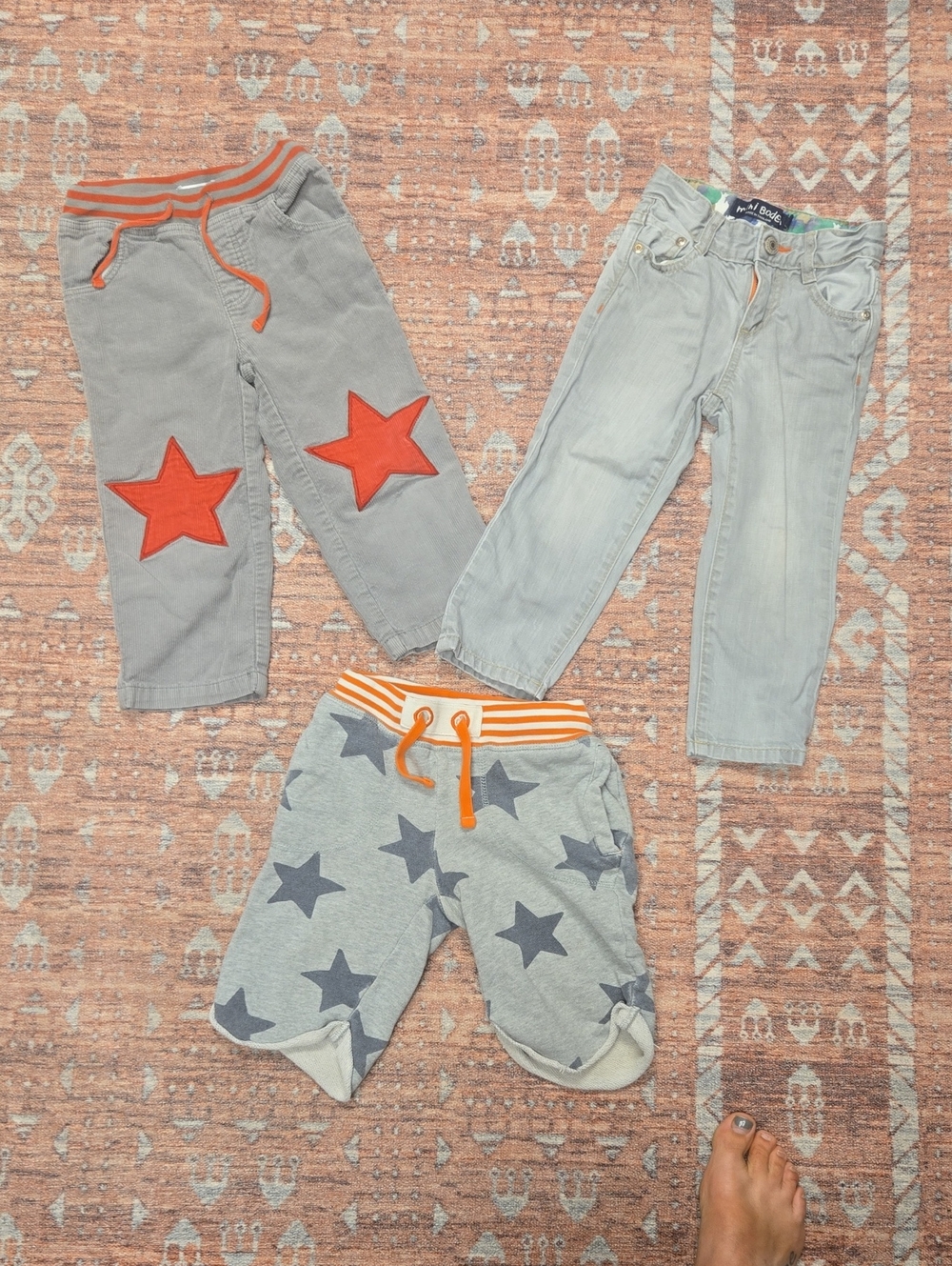 Mini Boden Gray & Orange Star Joggers and Light Wash Jeans Bundle